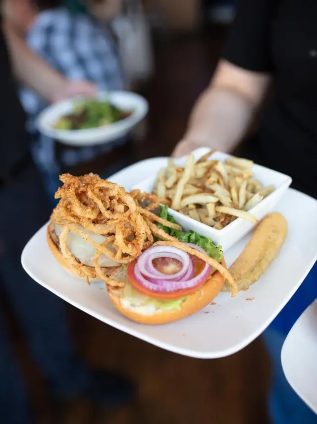 Square Burger - burger and fries on a plate