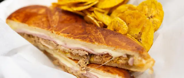 Cuban sandwich and plaintain chips