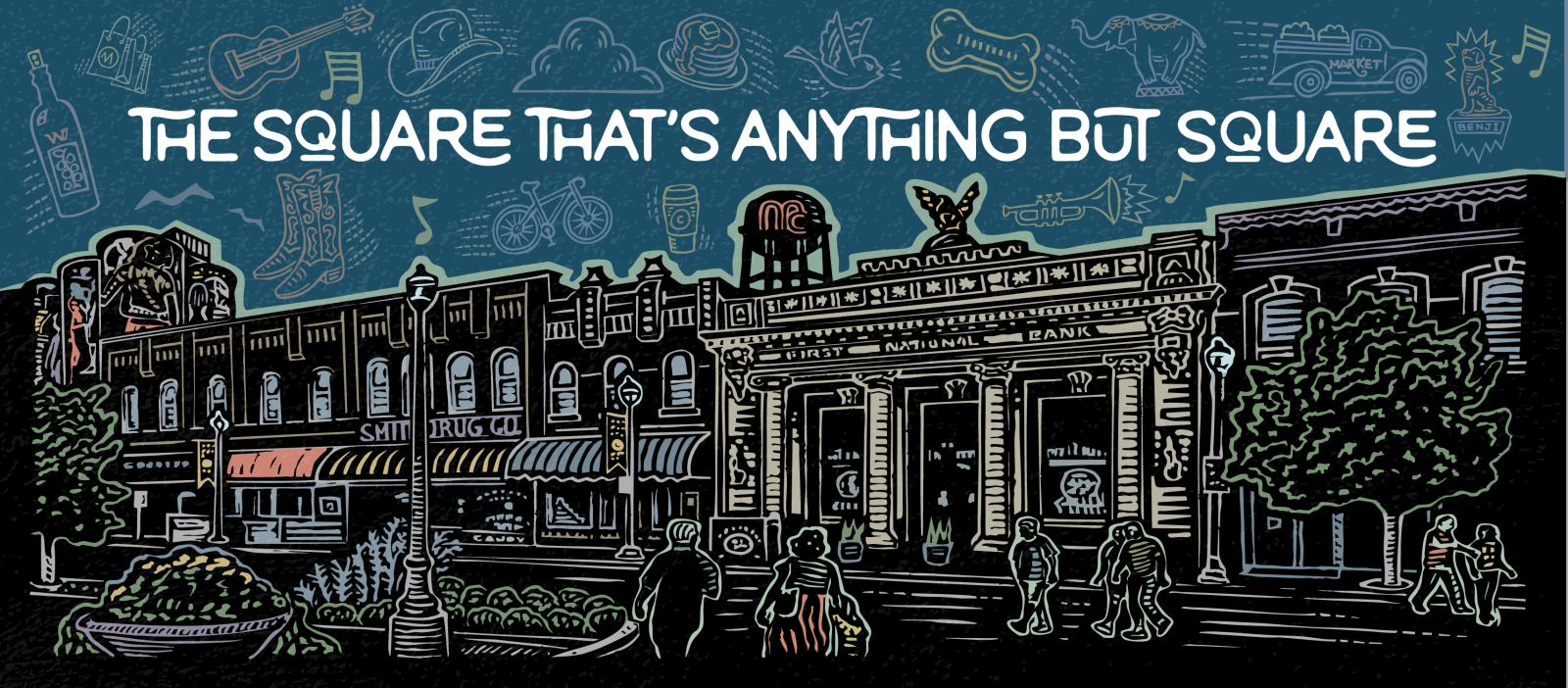 The Square That's Anything But Square, the Downtown McKinney woodcut illustration